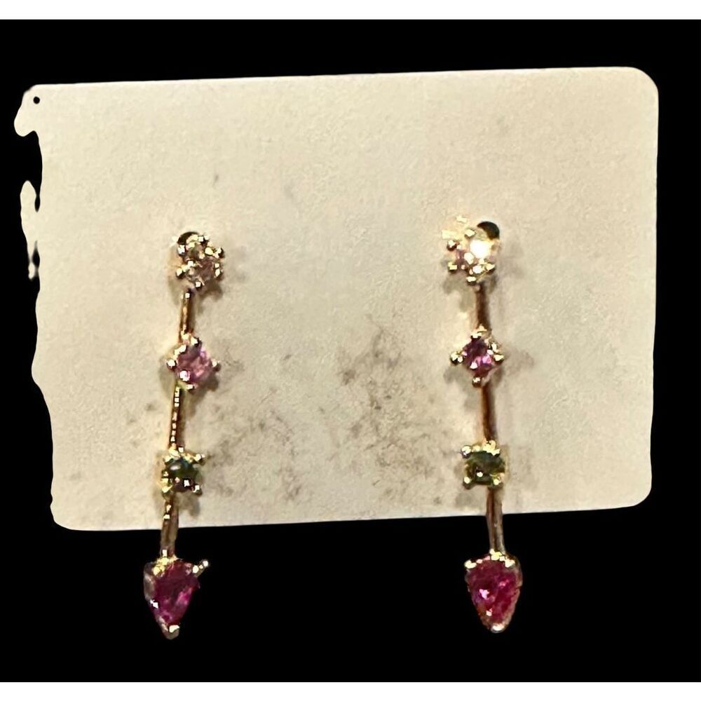 TAI Ruby Red & Gold & CZ Dangle Earrings